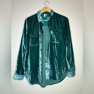 Pilcro Anthropologie Green Velvet Button Down Shirt XS